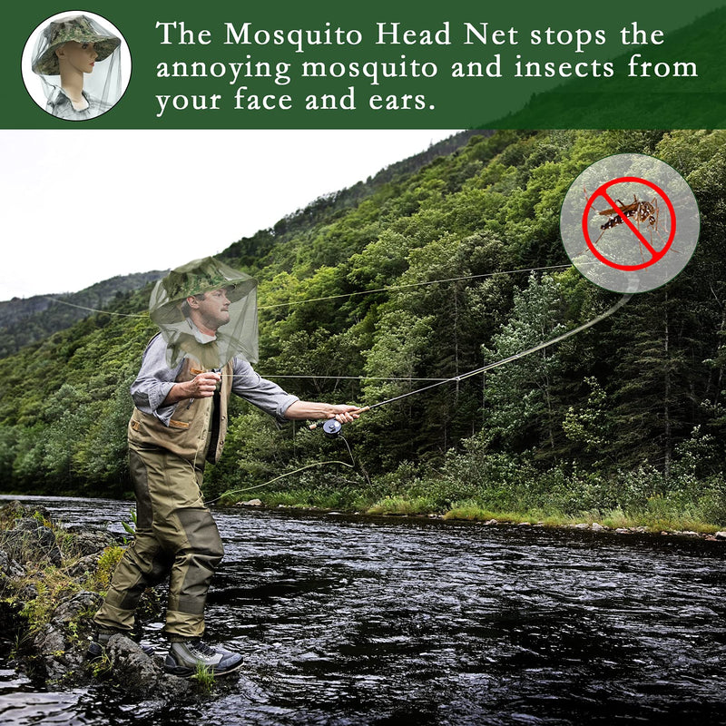 [Australia] - 2 Pack Mosquito Head Net Midge Net Head Cover for Outdoor Hiking Fishing Camping Green and Black Green, Black 