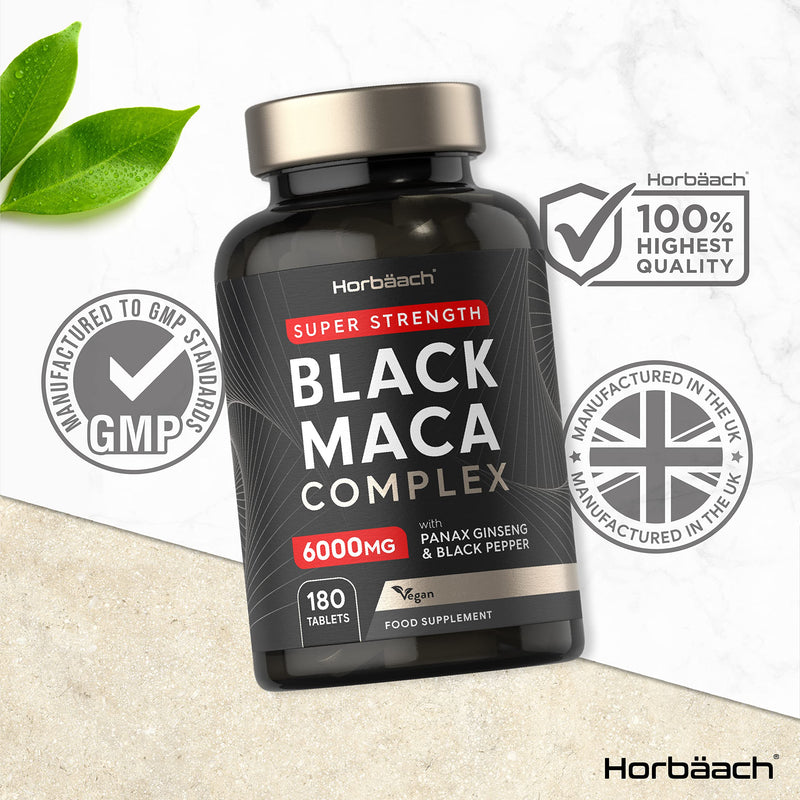 [Australia] - Maca Root Capsules 6000mg | High Strength | Black Maca Complex | with Black Maca, Panax Ginseng, Yellow Maca & Black Pepper | 180 Vegan Tablets | by Horbaach 