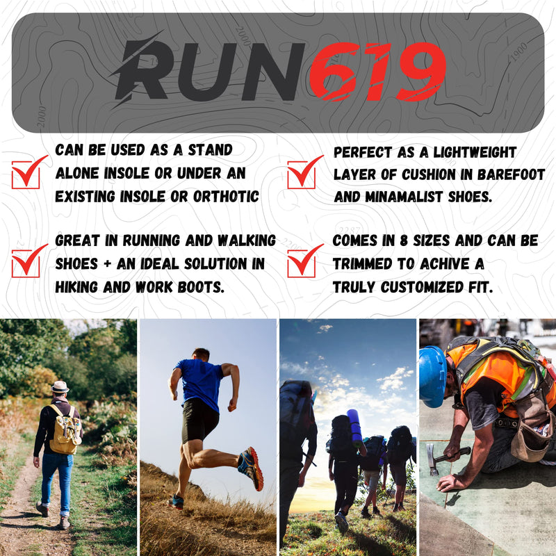 [Australia] - RUN619 Zero Drop Shoe Insoles - Thin Flat Medium Shoe Inserts w/ No Arch Support - Foot Forming - Perfect for Running Walking Work or Hiking - Thin 3mm Insoles (Size D - Men's 9-10 / Women's 10-11) Size D - Men's 9-10 / Women's 10-11 