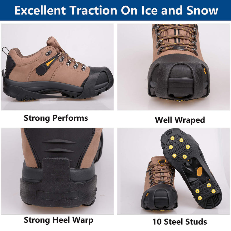 [Australia] - SILANON Ice Snow Cleats for Shoes Boots,Walk Traction Cleats Rubber Crampons Anti Slip 10-Stud Winter Ice Cleat Slip-on Stretch Footwear for Women Men Kids Small(2.5-4 men/4-5.5 women) 