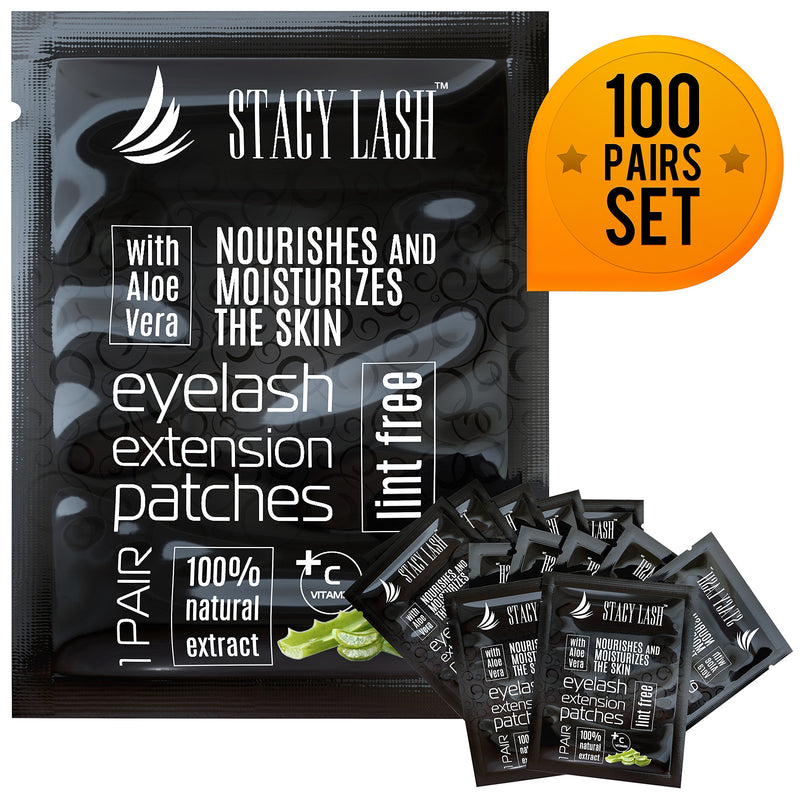 [Australia] - 100 Pairs Set Premium Under Eye Gel Pads for Eyelash Extension - Lint Free Patches with Vitamin C and Aloe Vera by Stacy Lash supplies and Beauty tools - Hydrogel Eye Pads - Skin Moisturizes 