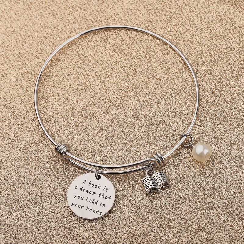 [Australia] - LQRI A Book Is A Dream You Hold In Your Hands Keychain Book Lover Book Club Keychain Librarian Gift Bookworm Gift (bangle bracelet) 