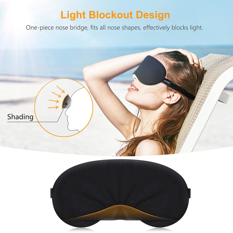 [Australia] - Cotton Sleep Mask, Eye Mask, Gritin Light-Blackout Sleeping Mask - (2023 Newest Nose Fitting Shade Design) Ultra Soft & Comfortable Eye Blinder with Adjustable Strip and Ear Plug for Men,Women,Kids Black 