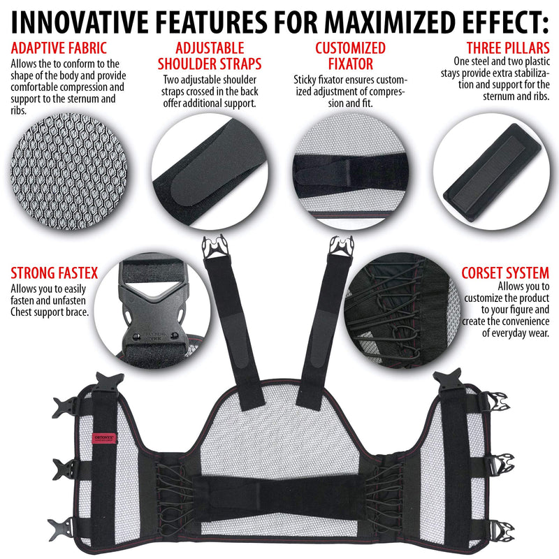[Australia] - ORTONYX Sternum and Thorax Support Chest Brace / ACHB5255-L Large (Pack of 1) Black/Gray 