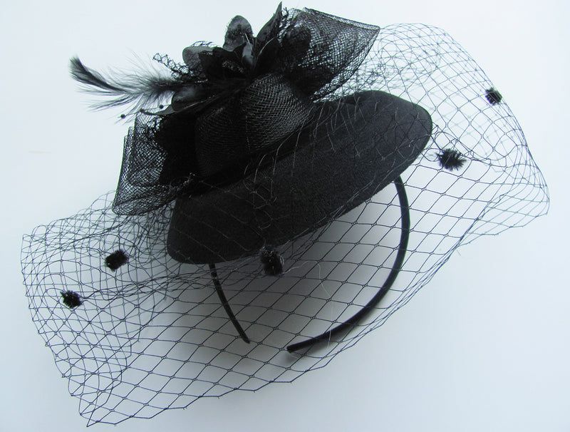 [Australia] - Cizoe Fascinator Hair Clip Pillbox Hat Bowler Feather Flower Veil Wedding Party Hat Tea Hat 1-a-black1 