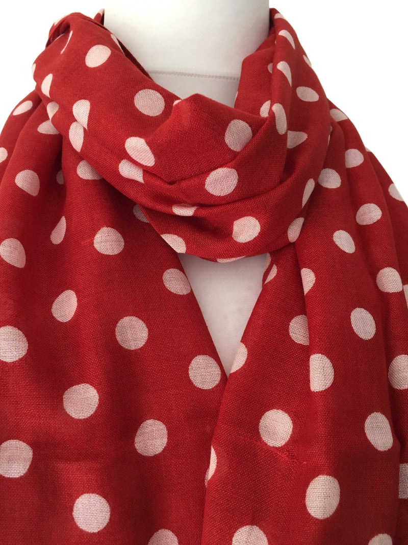 [Australia] - Purple Possum® Red Polka Dot Scarf, White Spotted Wrap, Ladies Cotton Blend Spotty Fair Trade Shawl 