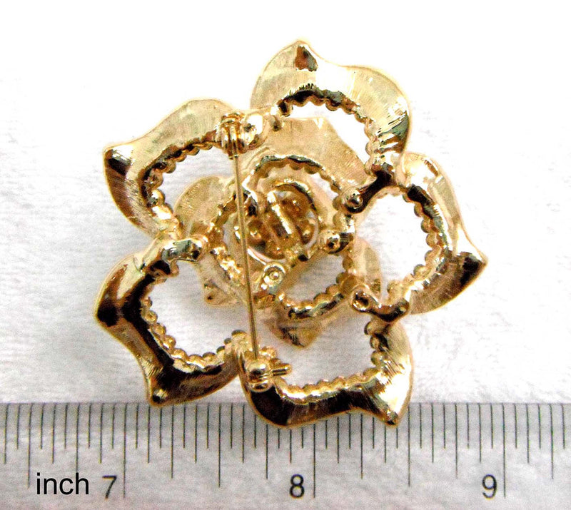 [Australia] - Navachi 18k Gold Plated Crystal Rose Flower Enamel Brooch pins White 