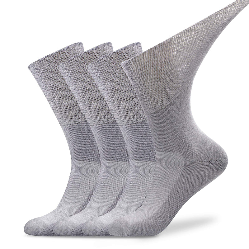 [Australia] - Busy Socks Non-Binding Top Diabetic Socks for Men Women, Thin Soft Crew Mid Calf Socks with Seamless Toe Large 4 Pairs Black/White/Gray/Beige 