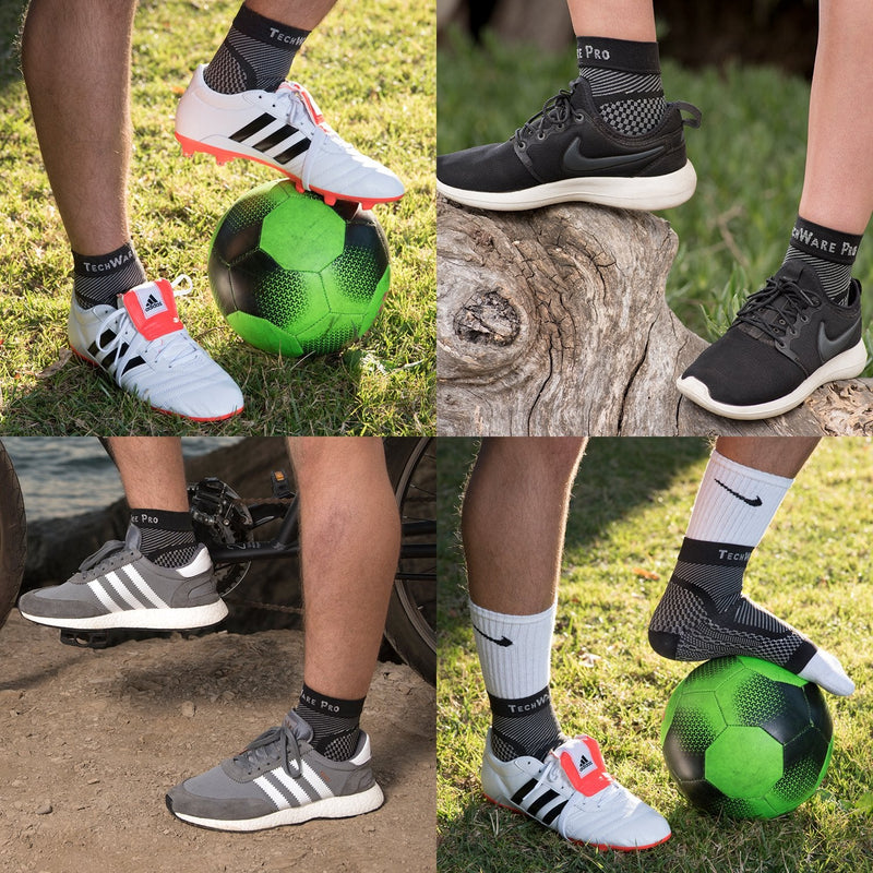 [Australia] - TechWare Pro Ankle Brace Compression Sleeve - Relieves Achilles Tendonitis, Joint Pain. Plantar Fasciitis Sock with Foot Arch Support Reduces Swelling & Heel Spur Pain. Injury Recovery for Sports Black S / M (see size chart) 