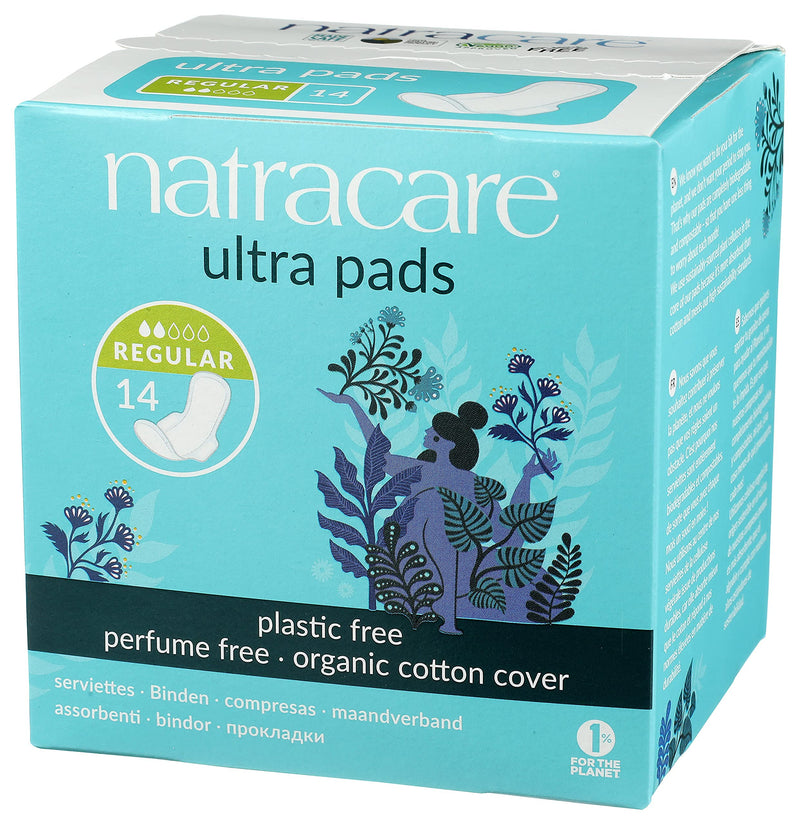 [Australia] - Natracare Slim Fitting Ultra Pads with Wings, Regular, Made with Certified Organic Cotton, Ecologically Certified Cellulose Pulp and Plant Starch (1 Pack, 14 Pads Total)… 