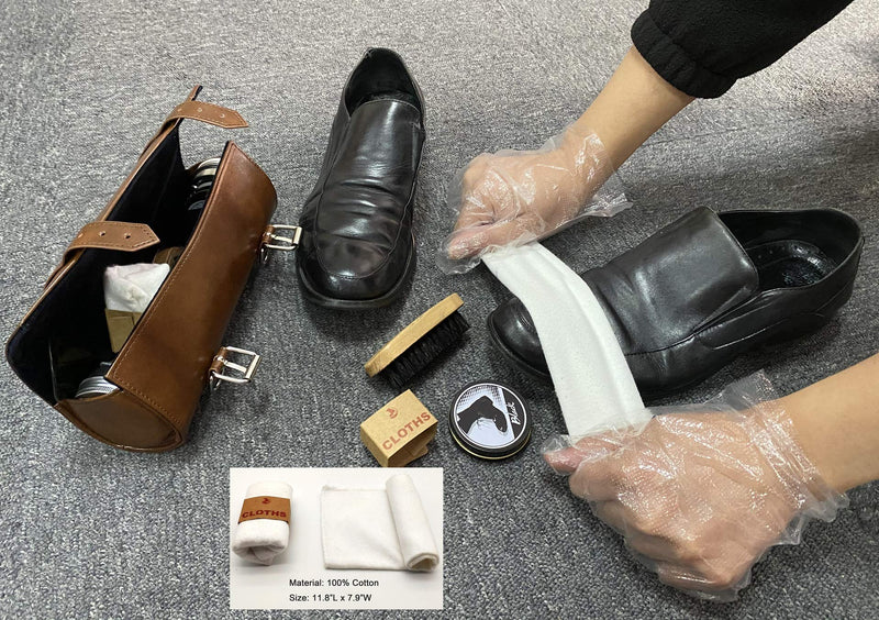 [Australia] - Tralight 16-PC Shoe Polish & Care Kit - Compact Leather Shoe Shine Travel Kit - Neutral & Black Shoe Wax, Polishing Brushes, Shoe Shine Sponges, Buffing Cloths, Shoe Horn, Shoelaces, PU Leather Bag 