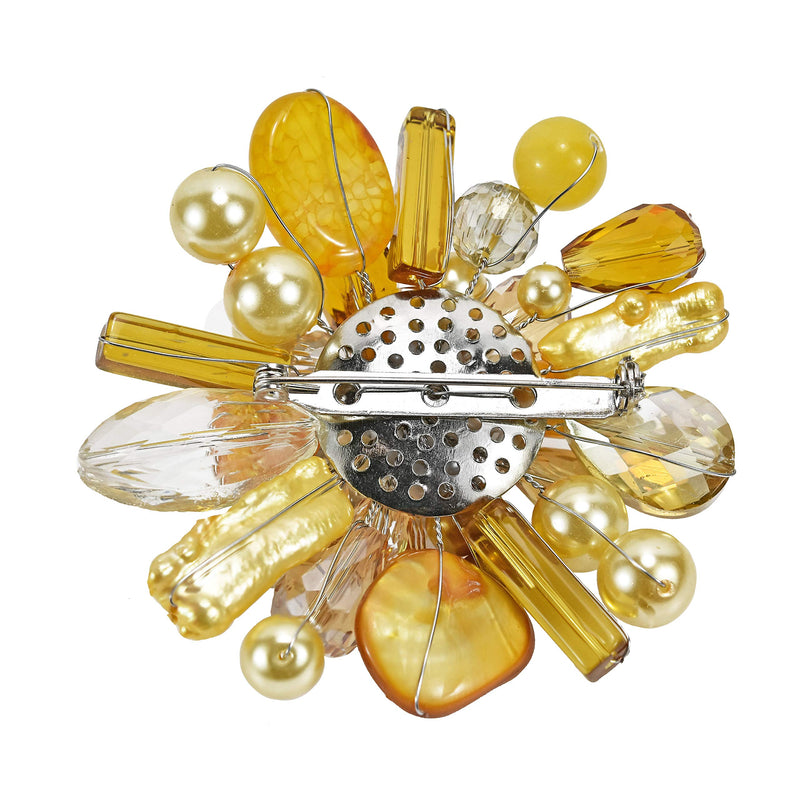 [Australia] - AeraVida Yellow Fusion Cultured Freshwater Pearl & Mother of Pearl & Simulated Quartz Floral Pin or Brooch 