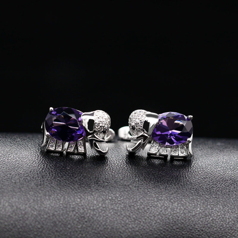 [Australia] - Uloveido Good Luck Big Elephant Shape Crystal Drop Pendant Necklace, Earrings and Rings Wedding Jewelry Set for Bridal Women Birthday Anniversary T485 Purple 8 