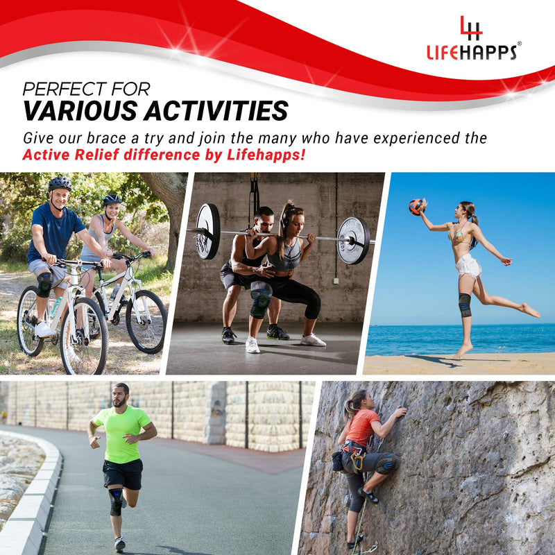 [Australia] - Active Relief Knee Brace by Lifehapps - Patella Knee Support Compression Sleeve with Side Stabilizers for Arthritis Joint Pain, Meniscus Tears, ACL, MCL Injuries, Exercise, Running Medium Black 
