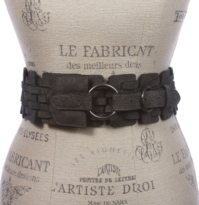 [Australia] - 3" (75 mm) Wide High Waist Fashion Ring Fold Braided Stretch Belt S/M 26''~30" Grey 
