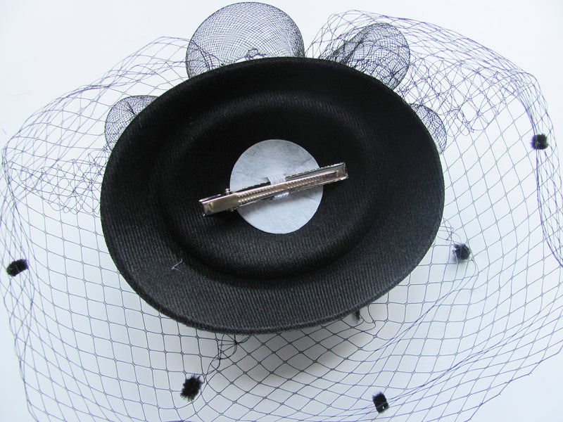 [Australia] - Cizoe Fascinator Hair Clip Pillbox Hat Bowler Feather Flower Veil Wedding Party Hat Tea Hat 1-a-black1 