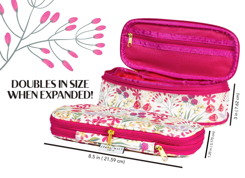 [Australia] - Steel Mill & Co Big Capacity Pencil Case Holder, Cute Floral Expandable Travel Zipper Pouch, Storage Organizer for Art Supplies, Makeup, Toiletries, and Tech Accessories, Wildflowers 