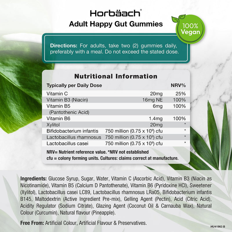 [Australia] - Probiotic Gummies | 2.25 Billion CFUs | Immune Support, Gut, Digestion & Energy | Multi-Strain: Lactobacillus casei + Vitamins C, B3, B5, B6 | Tropical Flavour | for Men & Women 