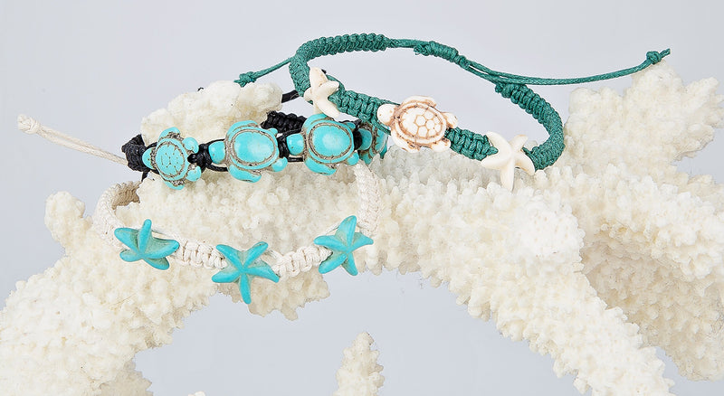 [Australia] - SPUNKYsoul Turtle Starfish Howlite Bracelet or Anklet Set Beach Collection Turtle Starfish 3 Pack 