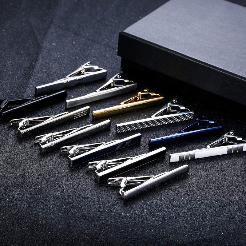 [Australia] - Jstyle 12 Pcs Tie Clips Set for Men Tie Bar Clip Set for Regular Ties Necktie Wedding Business Clips with Gift Box 