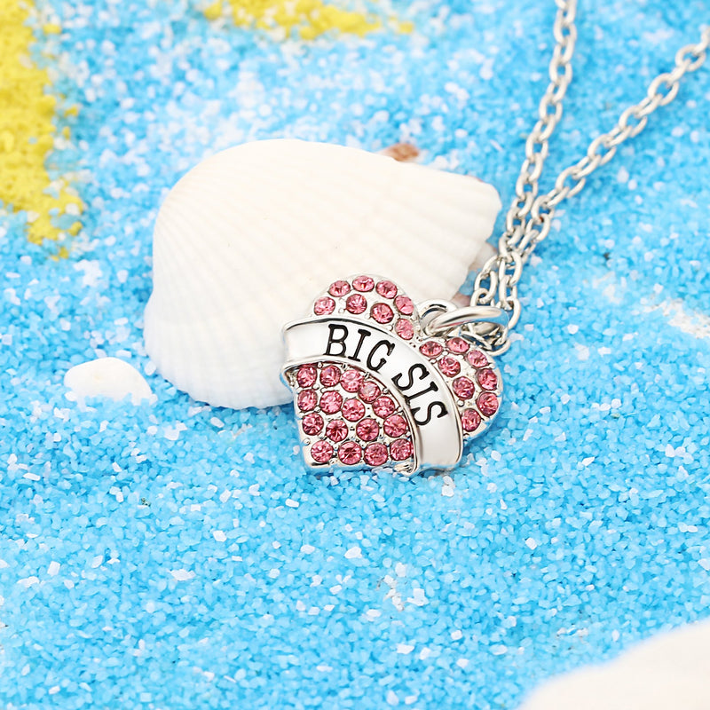 [Australia] - lauhonmin Family Jewelry Silver Alloy Pink Crystal Love Heart Big Sister Charm Pendant Necklace Women Girl Gift Pink Crystal Big Sister 