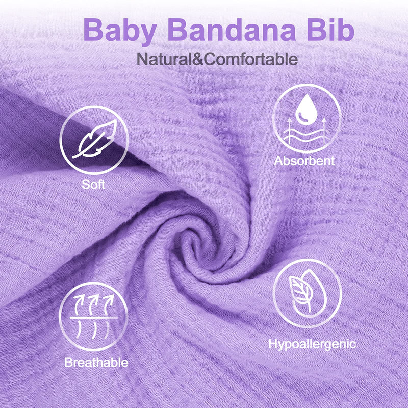 [Australia] - Organic Bandana Bibs, 4-Layer Organic Muslin Drool Bibs, Multi-Use Scarf Bibs, Soft & Absorbent Baby Bandana Bib, Unisex Adjustable Snaps Baby Drooling Bibs Set, 8 Pack, Solid Color. 
