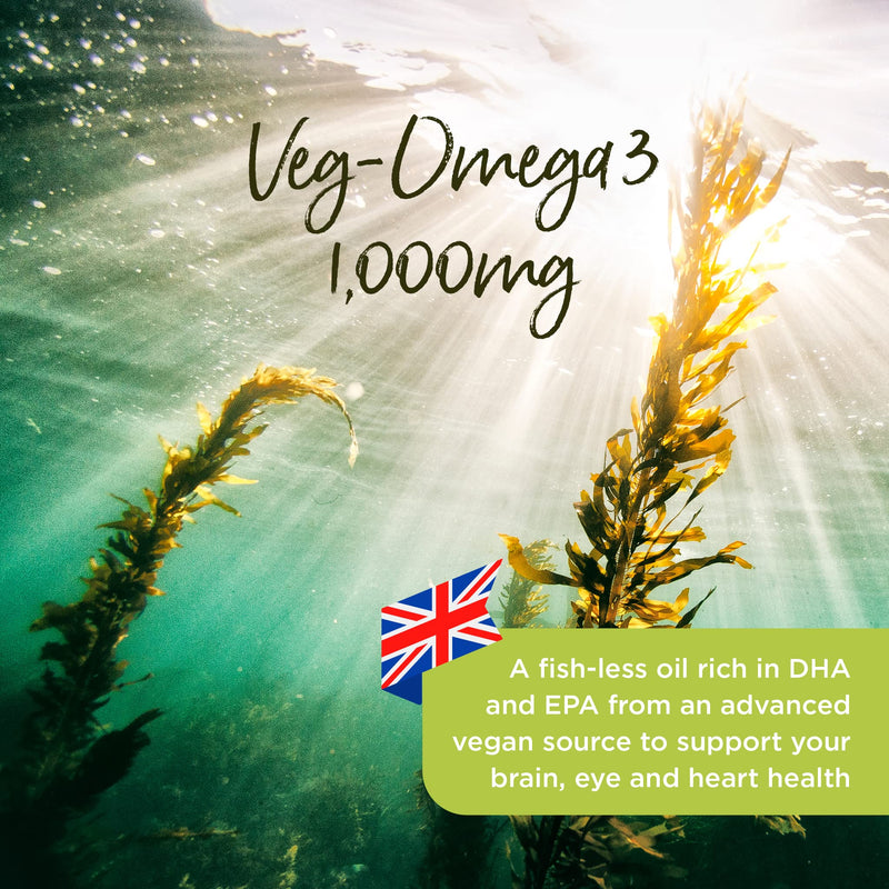 [Australia] - Healthspan Veg-Omega 3 1,000mg | 60 Capsules | Support Brain, Eye and Heart Health | Vegan Algal Source | No Fish | Omega 3 Fatty Acids DHA & EPA | Non-GMO | Vegan 