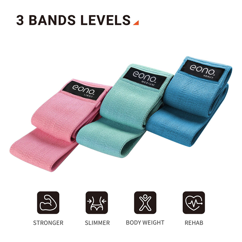 [Australia] - Amazon Brand - Eono - Resistance Bands Exercise Fitness Loop Band for Legs and Butt Set of 3 Heavy Duty Soft Fabric Booty Hip Bands Non Slip 