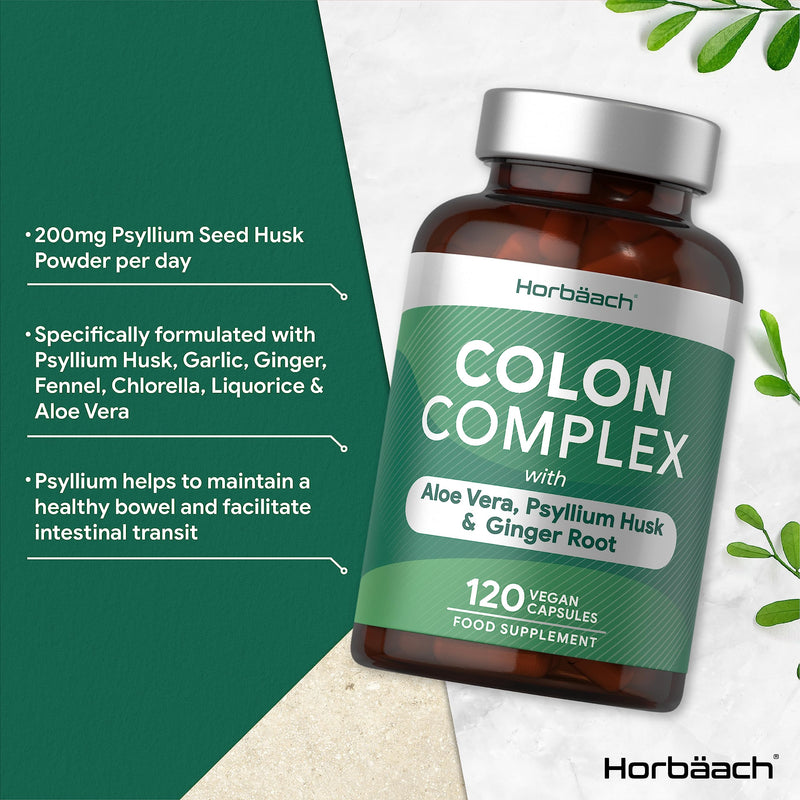 [Australia] - Colon Cleanse Capsules | Aloe Vera, Psyllium Husk & Ginger Root Complex | Digestive Support | 120 Vegan Capsules (Not Tablets) | by Horbaach 