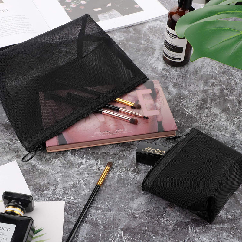 [Australia] - 3 Pieces Mesh Cosmetic Bag Mesh Makeup Bags Black Mesh Zipper Pouch for Offices Travel Accessories, 3 Sizes 