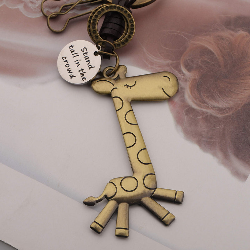 [Australia] - AKTAP Giraffe Gifts Antique Bronze Charm Leather Keychain Stand Tall in The Crowd Giraffe Keychain Gifts for Giraffe Lovers 