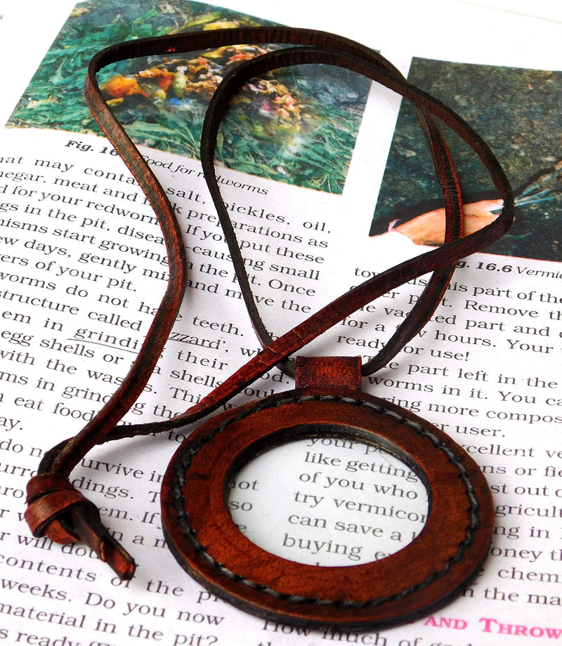 [Australia] - Nautical Vintage Leather Strap Necklace Magnifying Glass Magnifier Pendant 