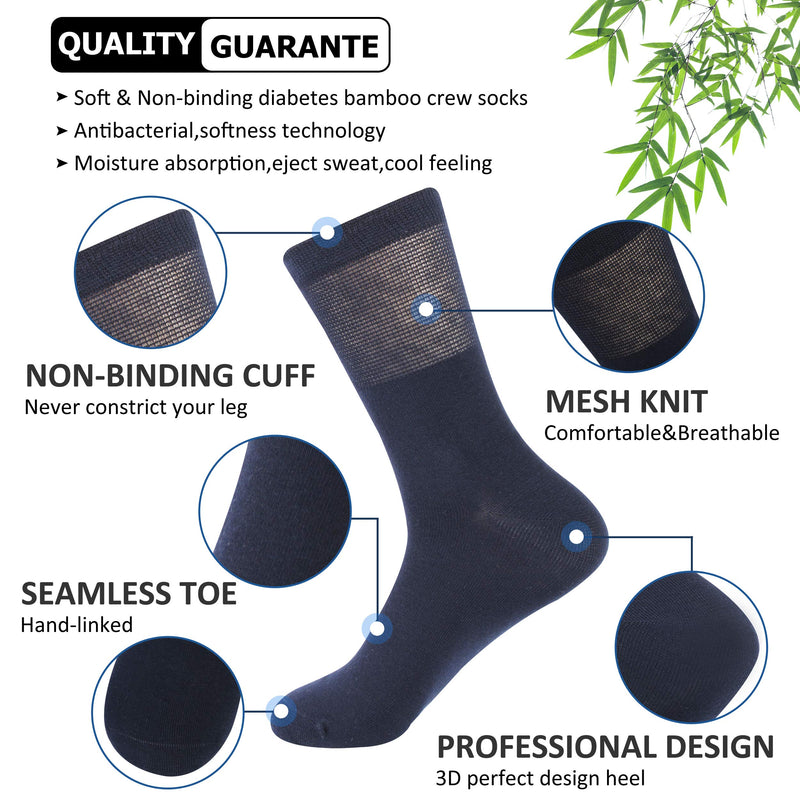 [Australia] - Mens Bamboo Diabetic Socks, Sunew Winter Warm Diabetic Socks Circulatory Socks Medical Crew Long Bamboo Loose Top Diabetic Socks for Neuropathy Edema Diabetes 3 Pairs Navy XL 3-pairs Navy Blue X-Large (3 Pair) 