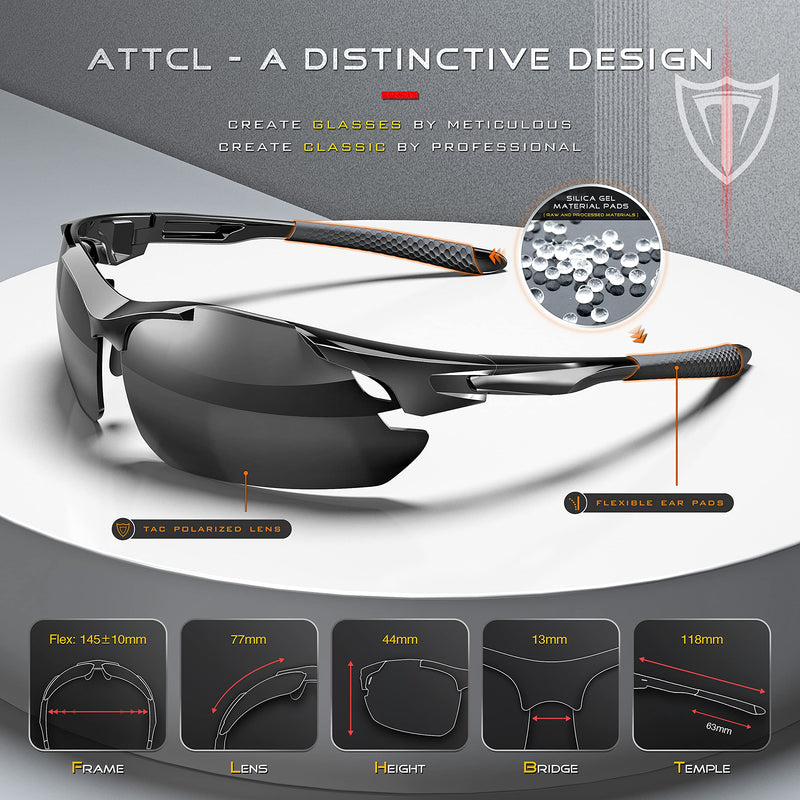 [Australia] - ATTCL Sunglasses For Men - Upgraded Sports Polarized Sunglasses for Women Cycling Driving Fishing UV Protection Black/Not Mirrored 