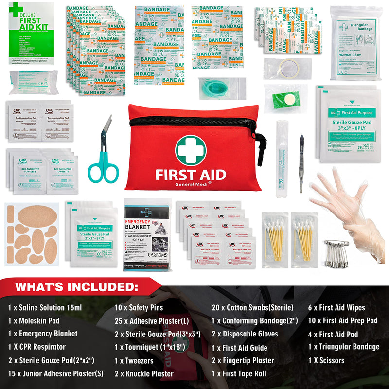 [Australia] - 110 Pieces Small First Aid Kit - Includes Emergency Foil Blanket, Scissors for Travel, Home, Office, Vehicle, Camping, Workplace & Outdoor (Red) 110 Pieces 