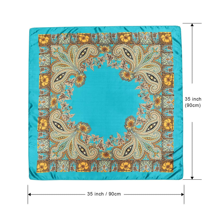 [Australia] - WELROG 90x90cm Large Stain Square Scarves for Women - 4 PCs Women Silky Like Head Scarf Bandanas Hair Scarf Neck Scarf Sleeping Wraps Blue+black+beige+camel 