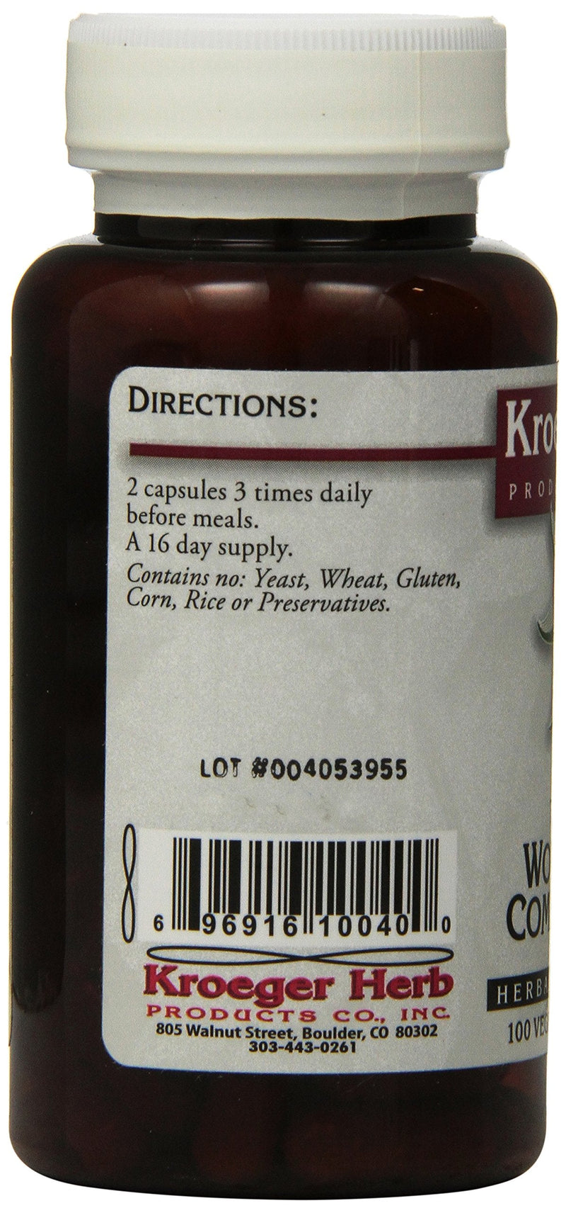 [Australia] - Kroeger Herb Wormwood Combination Vegetarian Capsules, 100 Count 100 Count (Pack of 1) 