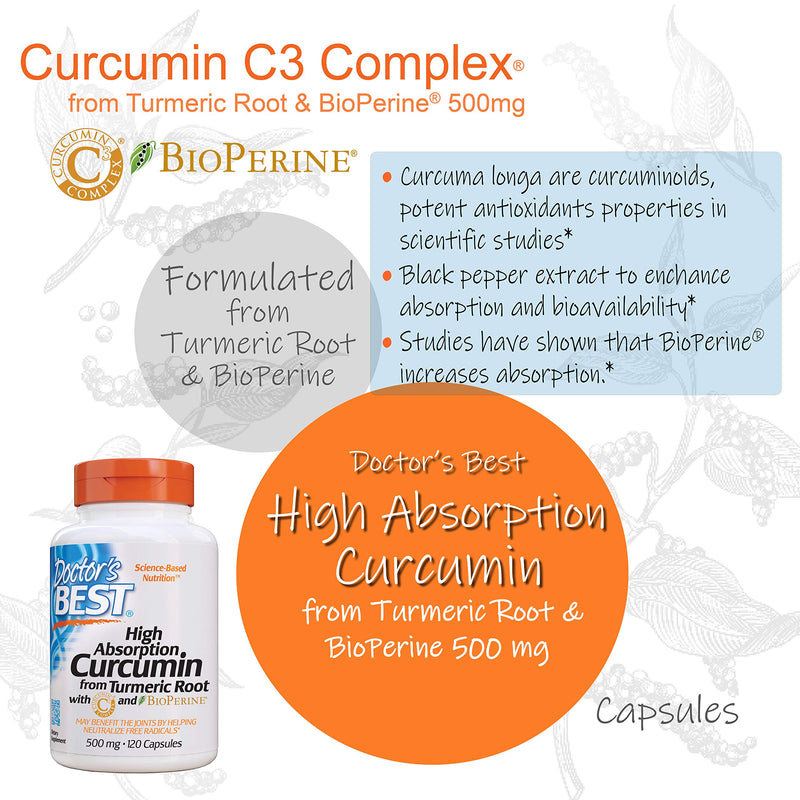 [Australia] - Doctor's Best DRB-00107 High Absorption Curcumin From Turmeric Root with C3 Complex & BioPerine 500mg (120 Capsules) 