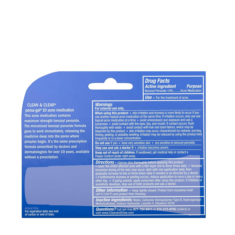 [Australia] - Clean & Clear PersaGel 10 Acne Medication Spot Treatment with Maximum Strength 10 Benzoyl Peroxide Topical Pimple Cream Acne Gel medication for Face Acne with Benzoyl Peroxide, 4 Count 1 Ounce (Pack of 4) 