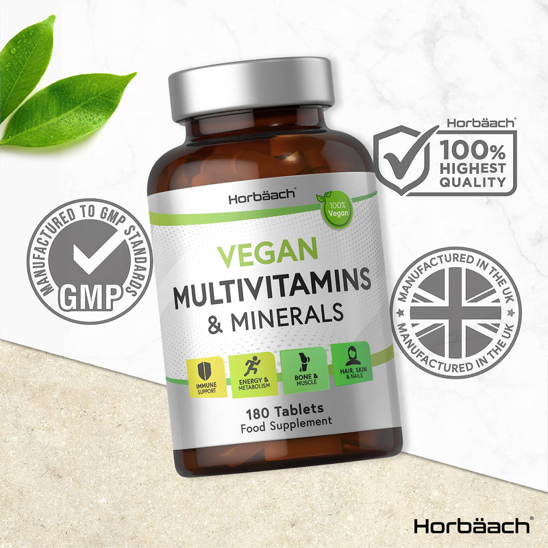 [Australia] - Vegan Multivitamin and Minerals | 180 Tablets | Essential Nutrients for Immune Support, Energy and Metabolism, Bone and Muscle, Hair, Skin and Nails | 100% Vegan | by Horbaach 