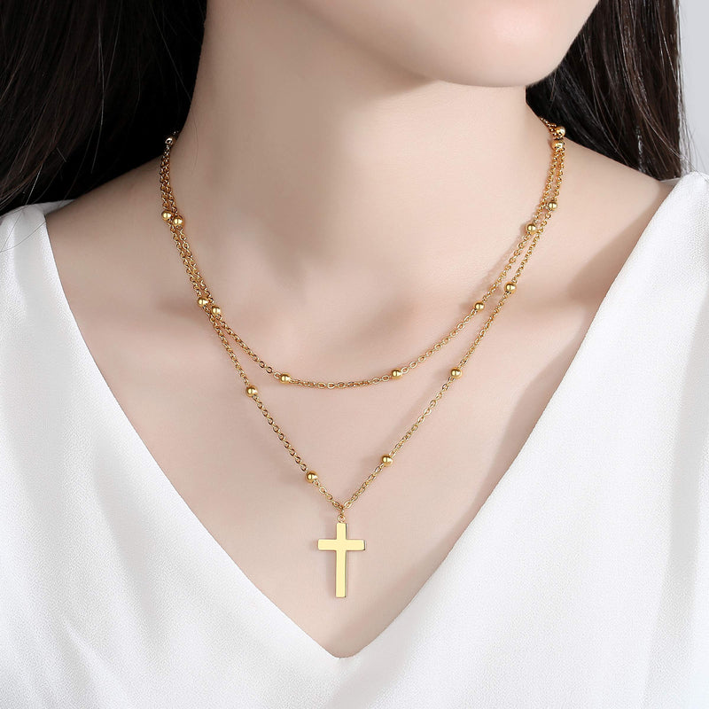 [Australia] - JAYUMO Layered Pendant Necklace Handmade 18k Gold Plated Dainty Bead Choker Bar Layering Long Necklace for Women Girls 