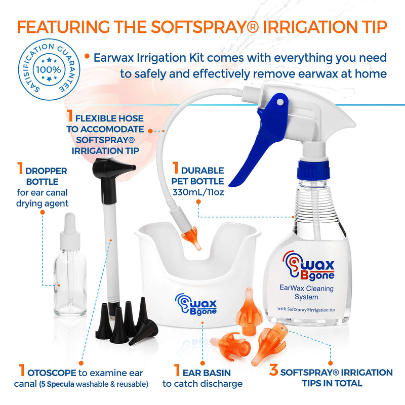 [Australia] - WaxBgone Ear Wax Removal Kit with SoftSpray Ear Irrigation Tips for Safe and Effective Earwax Removal - Complete Ear Cleaning Kit for Adults and Kids - Includes Ear Wax Removal Softening Drops 