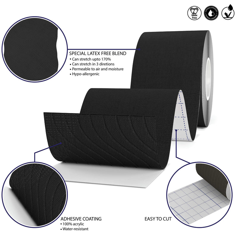 [Australia] - Titanium Sports Kinesiology Tape - 5m Roll of Elastic Water Resistant Tape for Support & Muscle Recovery - Quality Sports Tape Black 