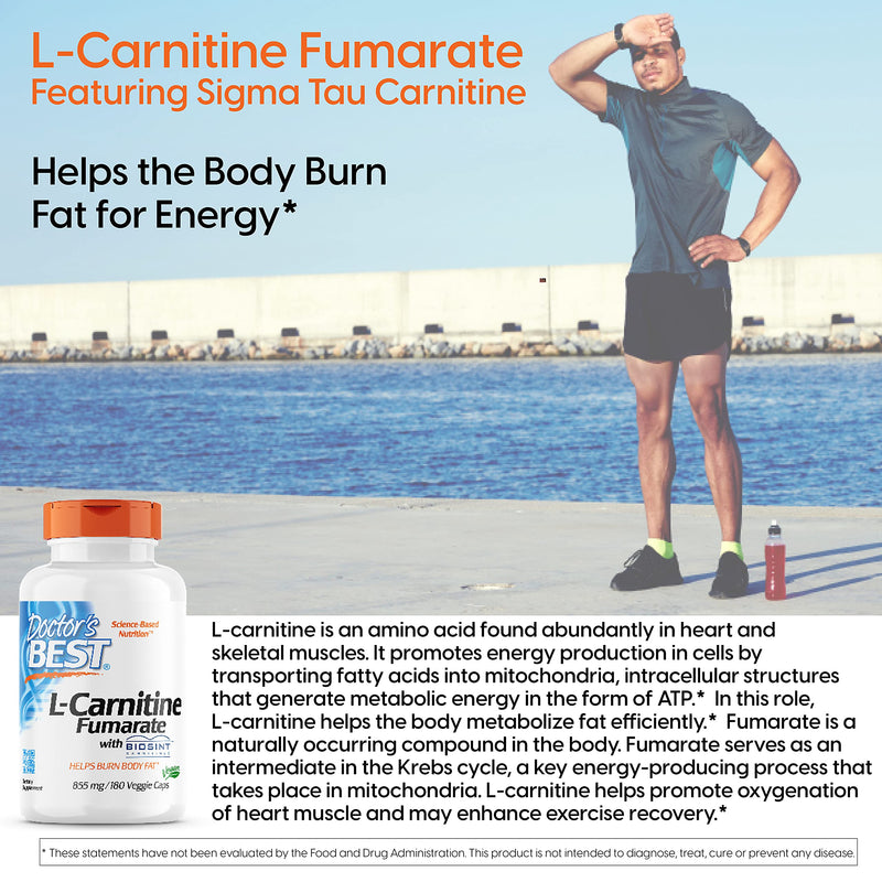 [Australia] - Doctor's Best Best L-Carnitine Fumarate Featuring Sigma Tau Carnitine (855 Mg) Vegetable Capsules, 180-Count 