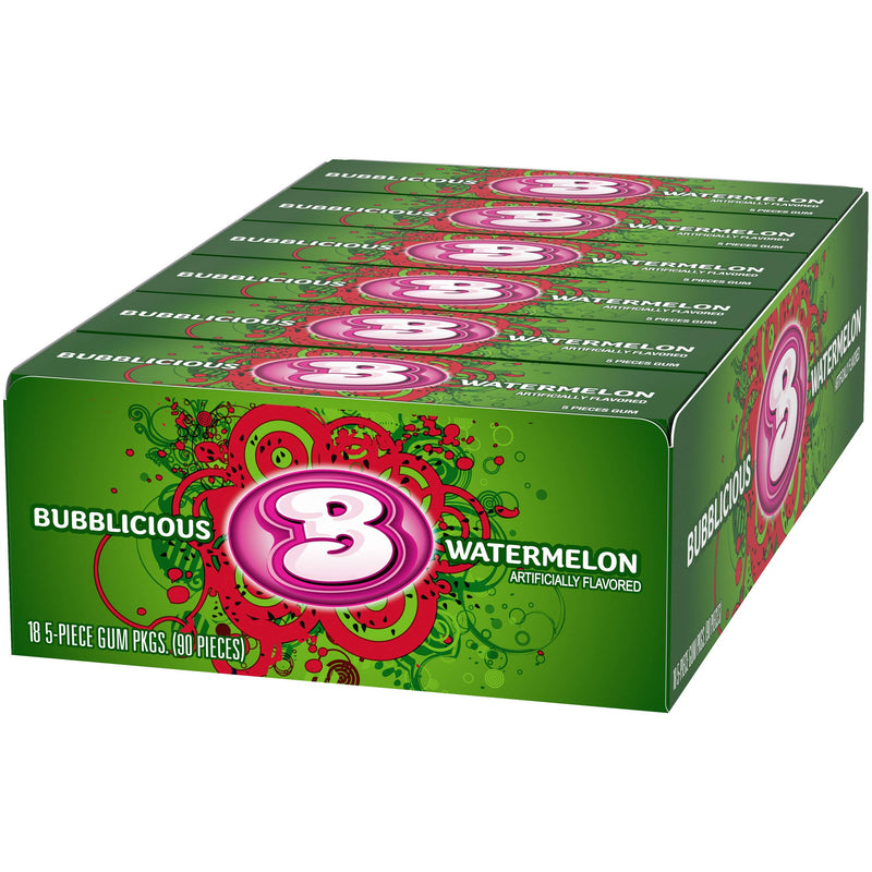 [Australia] - Bubblicious Watermelon Gum, 18 Packs of 5 Pieces (90 Total Pieces) 
