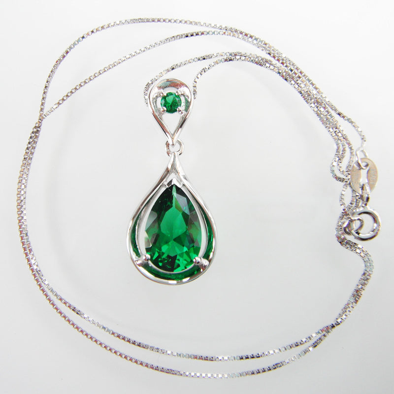 [Australia] - Navachi 925 Sterling Silver 18k White Gold Plated 4.5ct Pear Emerald Ruby Necklace Pendant 18" Green 