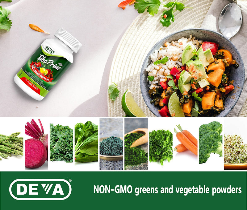 [Australia] - Deva Tuba Prime Vegan Multivitamin - High-Potency Vitamin and Mineral Dietary Supplement - Antioxidants, Fruit and Vegetable Blend, Super Mushrooms, Probiotics, Prebiotics, Seeds, Herbs - 90 Tablets Premium-Multivitamin 