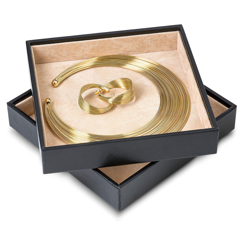 [Australia] - Glenor Co Jewelry Organizer Tray - Set of 2 - Stackable Empty Jewelry Storage Trays w/o Dividers - Display on Dresser or Drawer - Compatible with Other Glenor Trays - Black 