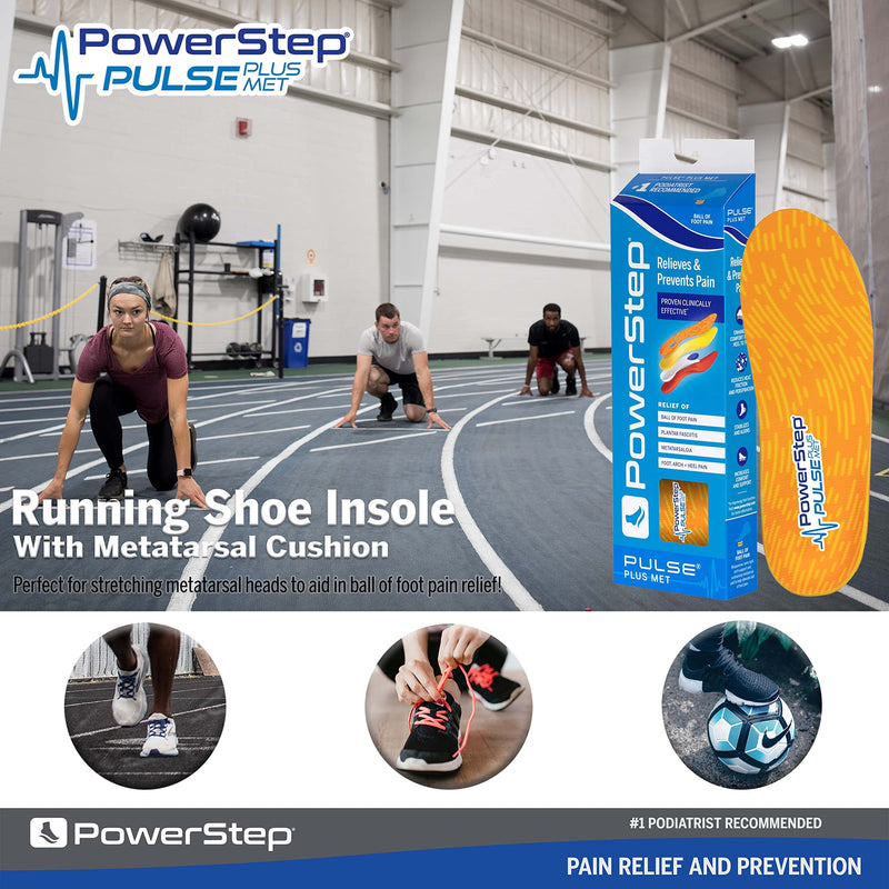 [Australia] - Powerstep Insoles, PULSE Plus, Ball Of Foot Pain Relief Insole, Running Shoe Insert, Sports Orthotic for Women and Men Men's 11-11.5 Orange/Blue 