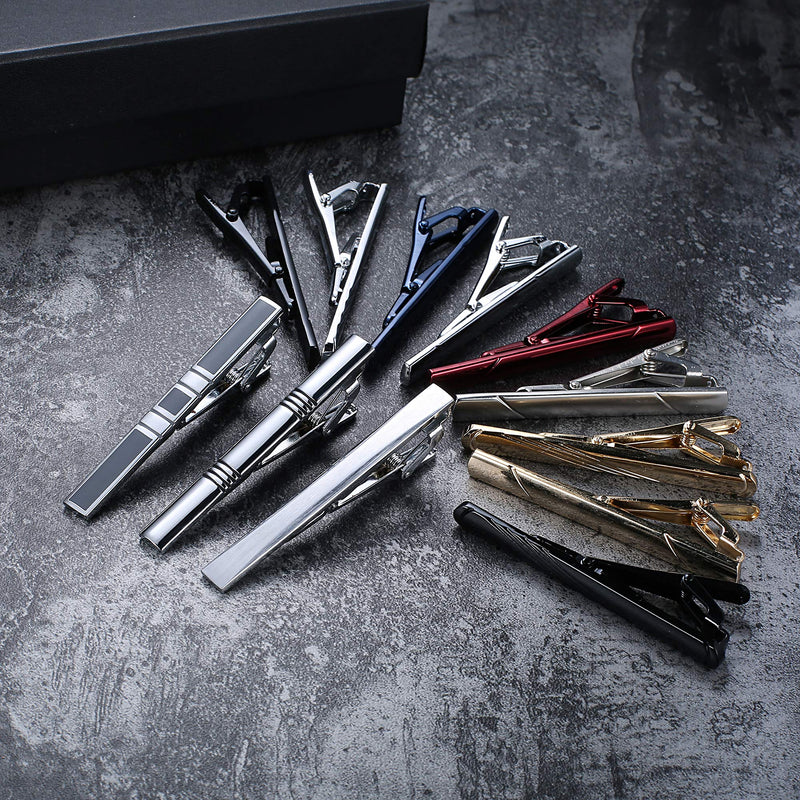 [Australia] - FUNRUN JEWELRY 12PCS Mens Tie Clips Set Black Tie Bar Clip for Regular Ties Necktie Wedding Business Clips with Gift Box 